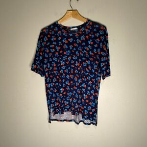 Eyeshadow‎ Womens Navy Floral Print Short Sleeve Crew Neck T Shirt Size S